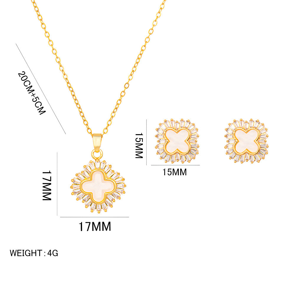 Set Collana Minimalista Geometria Fiocco di Neve Trifoglio a Quattro Foglie con Pendente in Acciaio al Titanio e Catena a Serpente