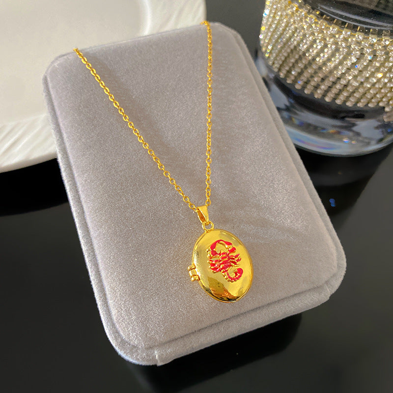 Vintage Enamel Drip Oil Oval Heart Brass Pendant Titanium Steel Necklace Cable Chain