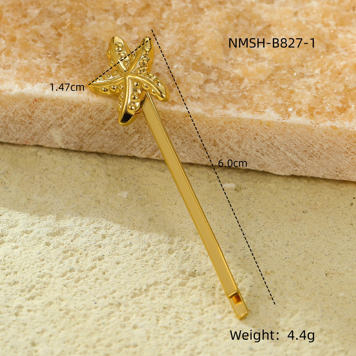 Elegant Starfish Hair Clip for Women Stainless Steel with 18K Gold Plating Minimalist Bar Clip for Bangs and Flyaways