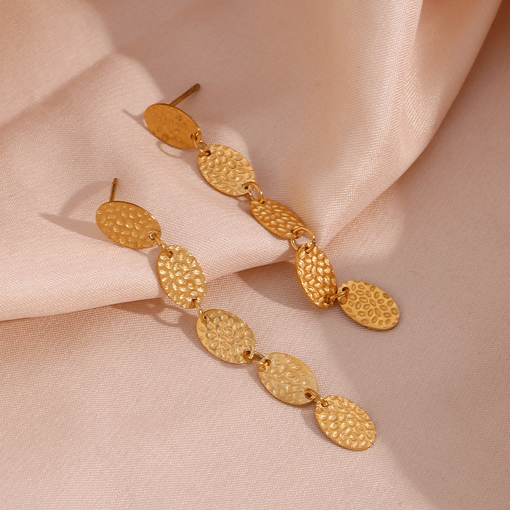 Minimalist Geometric Stainless Steel Plated 18K Gold Long Oval Drop Earrings for Women