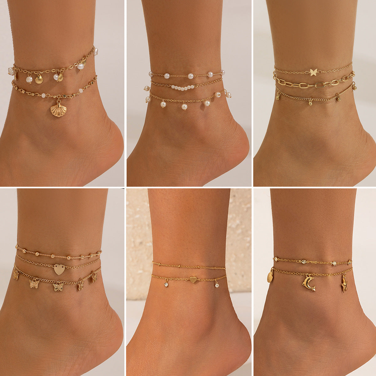 Bohemian Star Butterfly Animal Shell Dolphin Imitation Pearl Alloy Anklet for Women
