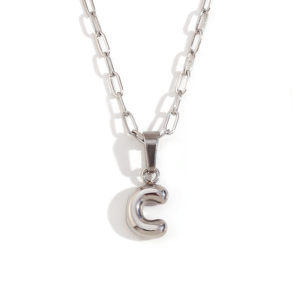 Minimalist Fashion Letter Pendant Necklace in Stainless Steel with 18K Gold Plating, Bubble-Inspired Mini Safety Pin Design for Women