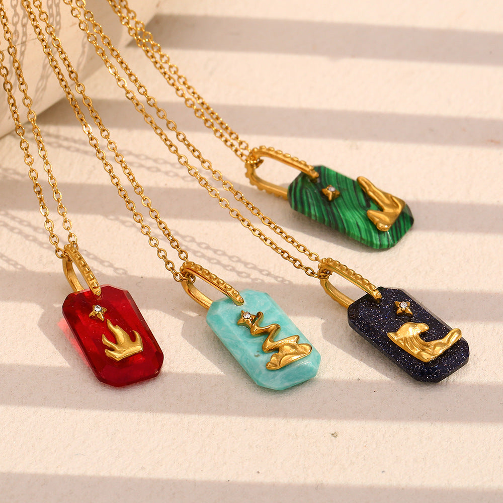 Collana pendente con cielo stellato geometrico in acrilico in stile vintage francese in acciaio inossidabile con placcatura in oro 18K da donna