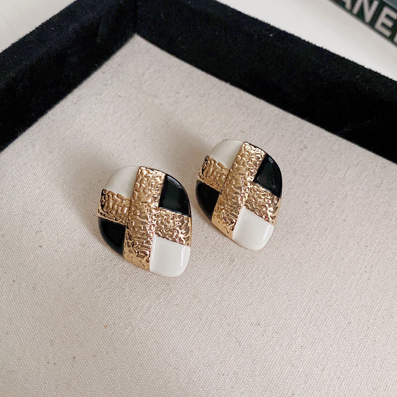 Vintage Geometric Earrings with Rhinestone Inlay in Alloy Base and Stainless Steel Posts for Women