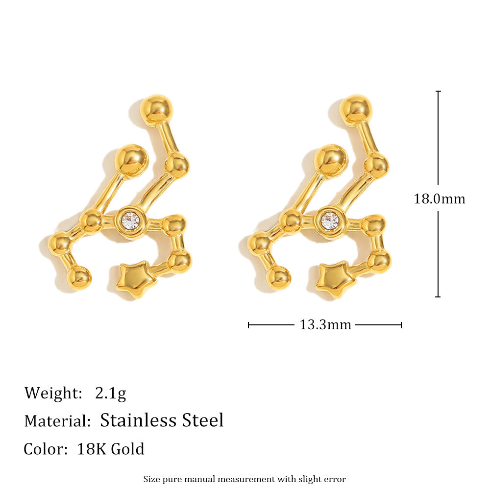 Pendientes de Constelaciones del Zodíaco de Moda en Acero Inoxidable con Baño de Oro de 18K y Detalles de Pedrería