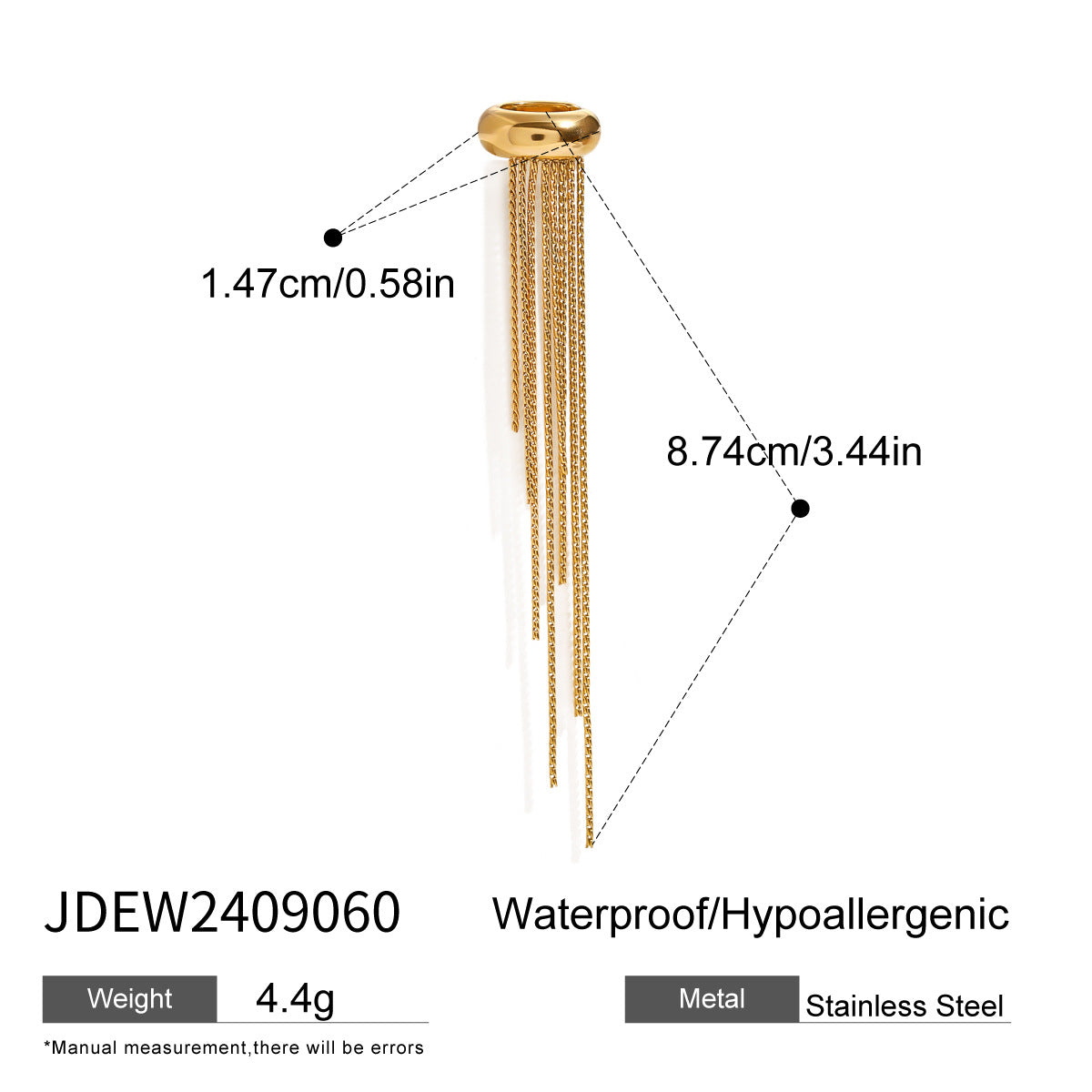 Pendientes de aro geométricos de acero inoxidable con borlas para mujer, puños de lujo chapados, joyería de moda ligera sin perforaciones
