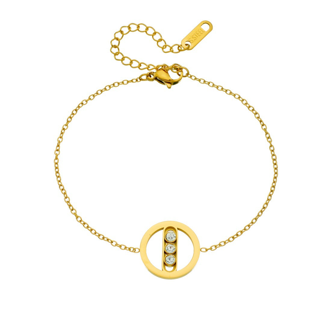 Minimalist Elegant Gold Plated Round Geometric Rhinestone Stainless Steel Bracelet