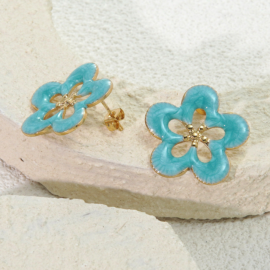 Sweet Drip Oil Floral Stainless Steel Earrings