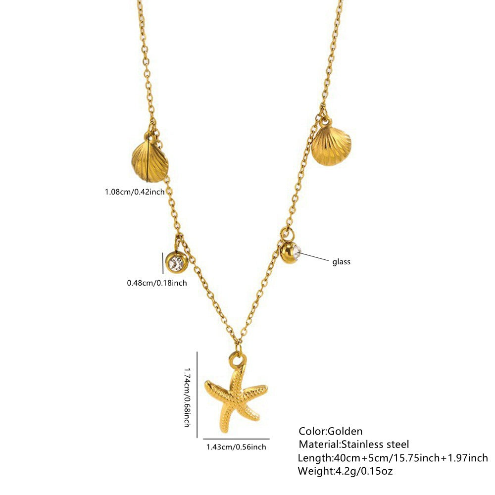 Ocean Theme Starfish Shell Stainless Steel Necklace and Bracelet Set for Women