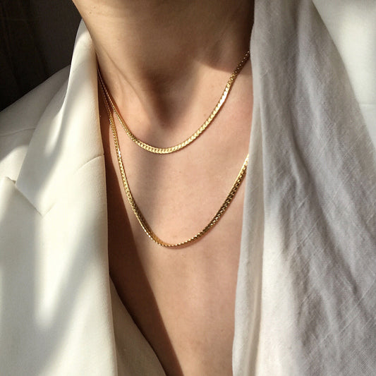 Minimalist Cold-Tone Hip-Hop Horsewhip Chain Necklace in Titanium Steel with Gold Plating for Women and Men