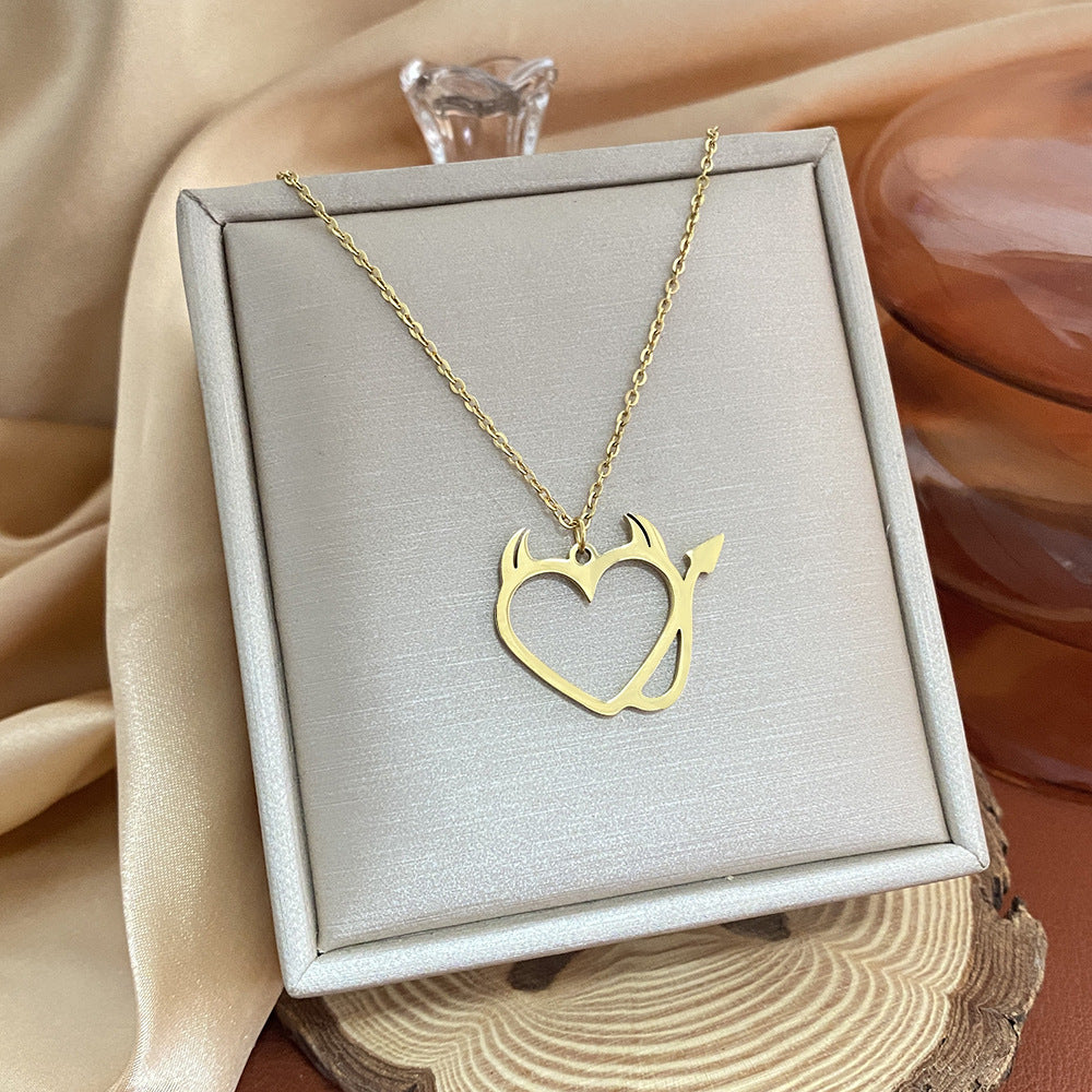 18K Gold Plated Titanium Steel Heart Cartoon Leaf Necklace with Ethnic Elements