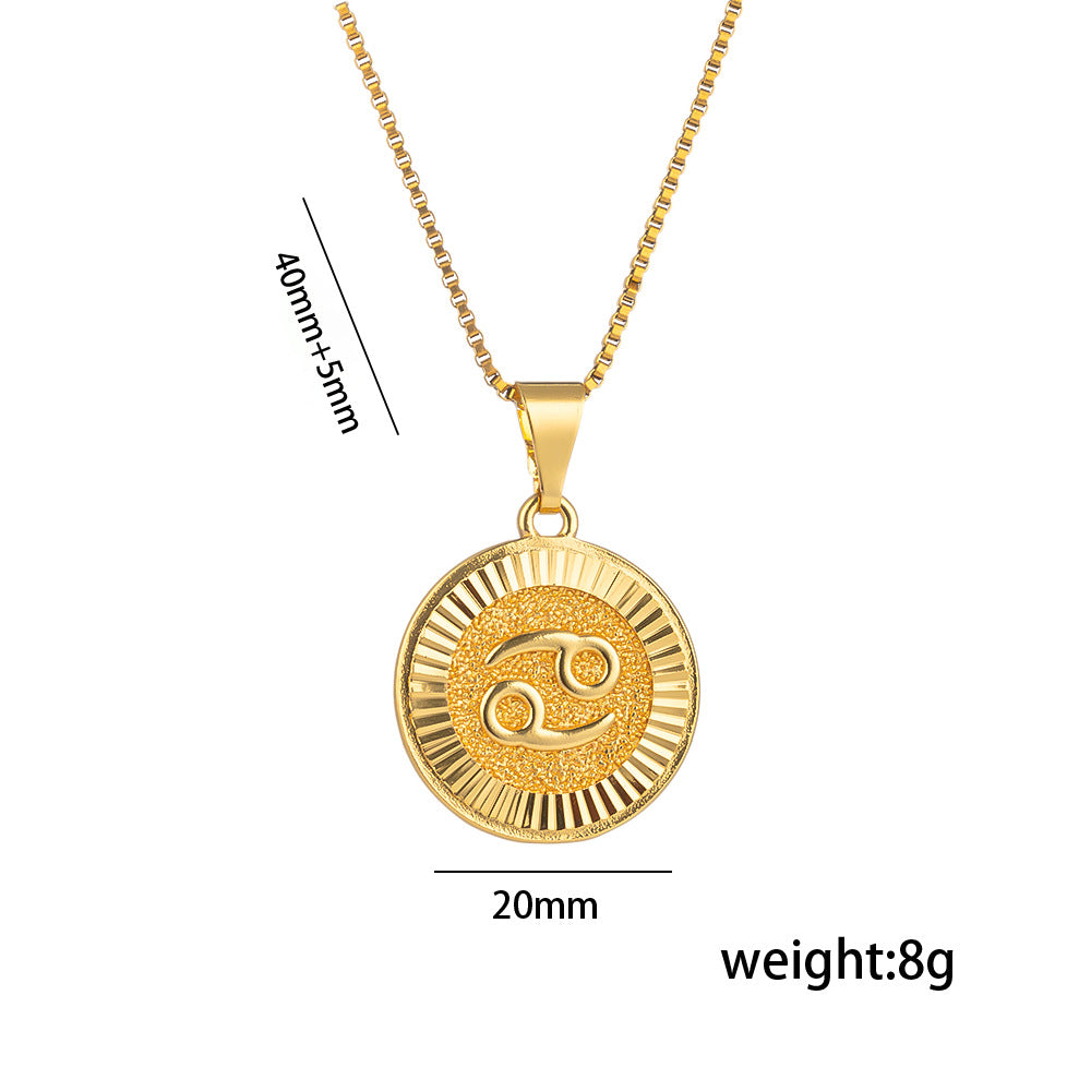Fashionable Zodiac and Letter Shape Polished Titanium Steel Necklace for Women with O-Chain
