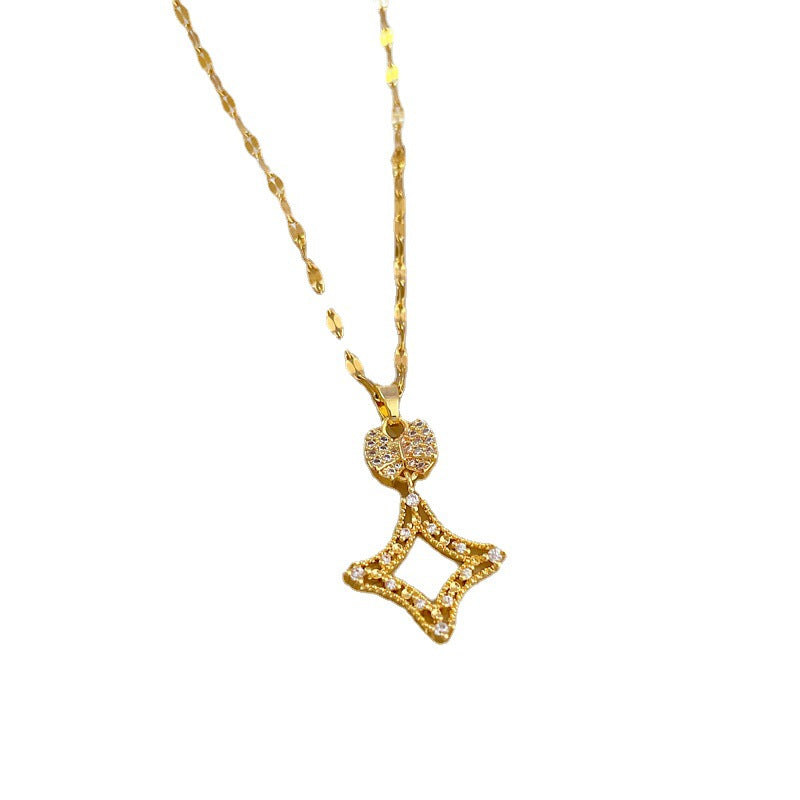 Minimalist Square Titanium Steel Micro-Paved Necklace for Women Delicate Clavicle Chain