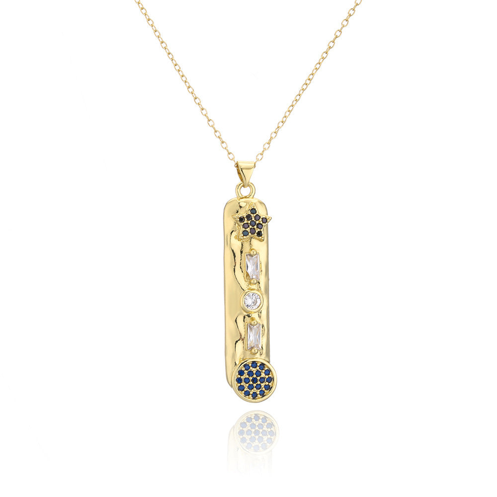 Collana con ciondolo a barra verticale geometrica con base in rame e placcatura in vero oro, design smaltato a occhio turco