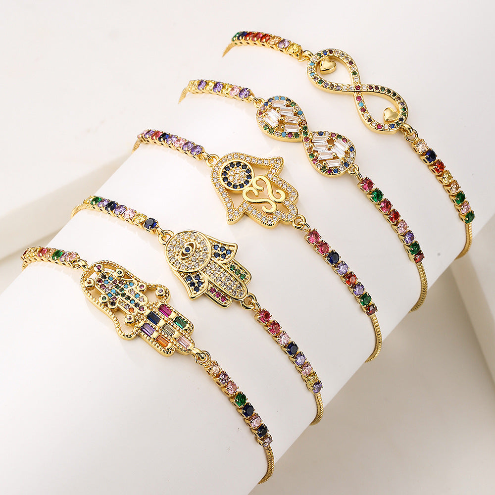 Geometric Fashion Bracelet for Women with Copper Base Plated in 18K Gold and Zircon Inlay