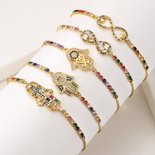 Geometric Fashion Bracelet for Women with Copper Base Plated in 18K Gold and Zircon Inlay