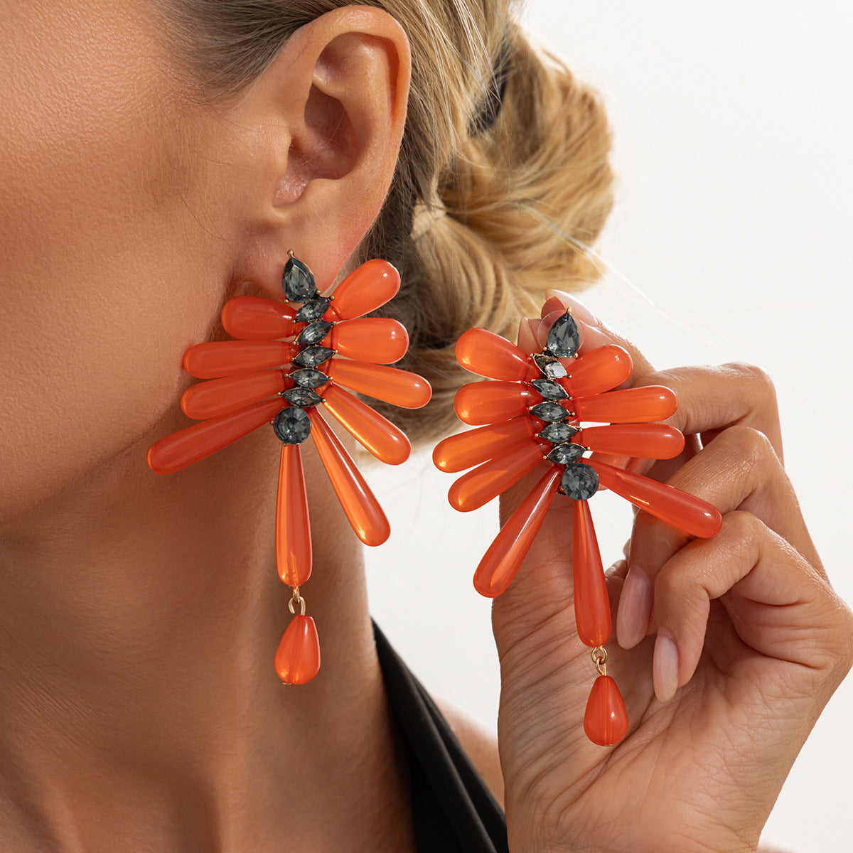 Sweet Luxury Teardrop Oval Resin Rhinestone Plated Earrings for Women