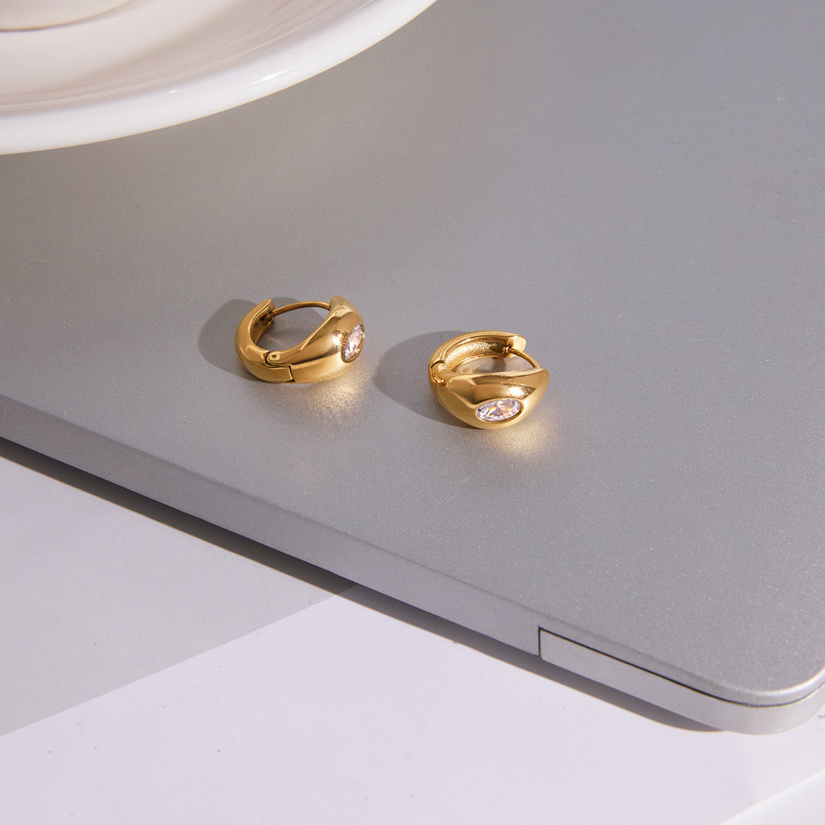 Minimalist Geometric Snake Pattern Stainless Steel Hoop Earrings with Cubic Zirconia for Women