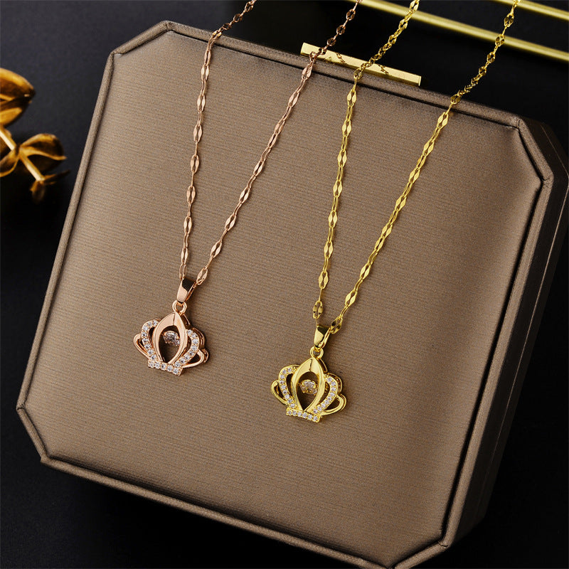 Minimalist Crown Pendant Necklace for Women in Titanium Steel with Plated Finish and Snake Chain