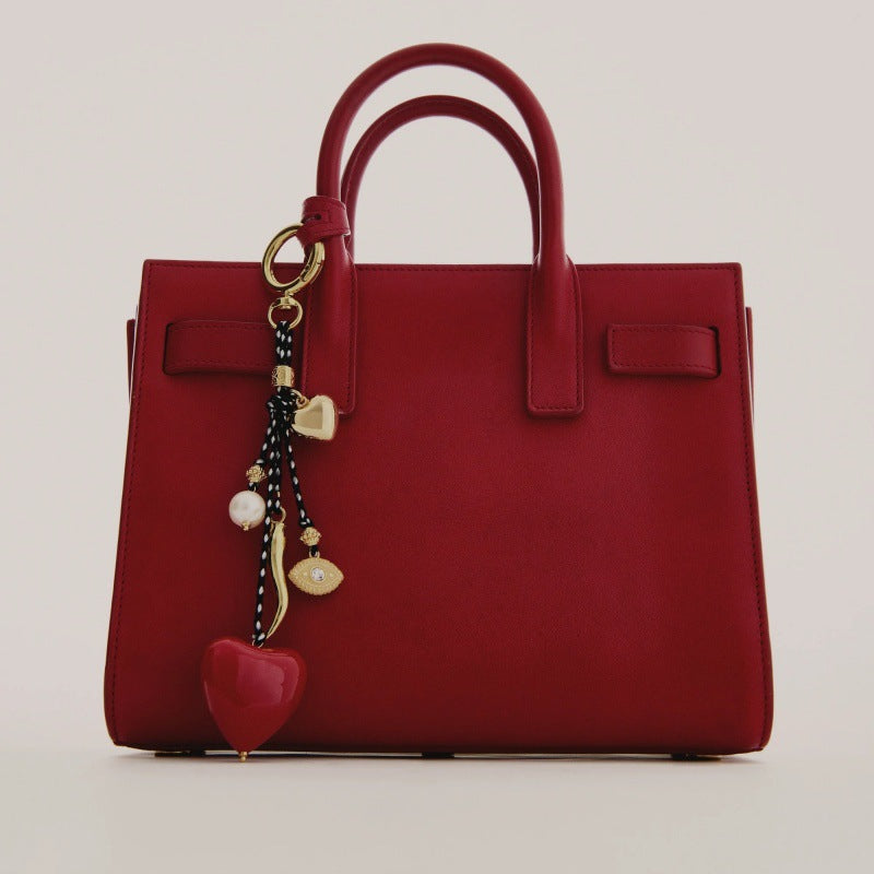 Macaron Color Heart Shape Alloy Plated Chain Bag Strap with Pearl Inlay
