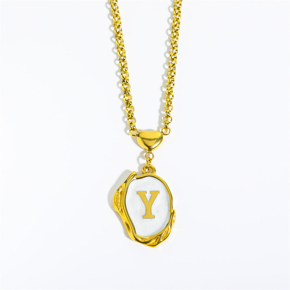 Collana Minimalista in Acciaio Inossidabile a Forma di Lettera con Placcatura in Oro 18K e Catena a O per Uomo e Donna