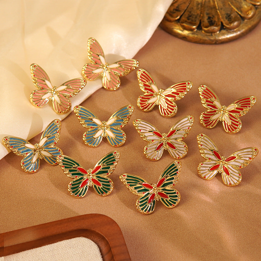 Sweet Drip Oil Stainless Steel Butterfly Earrings Glow in the Dark