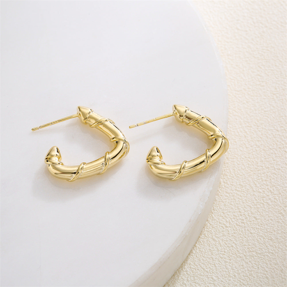 14K Gold Plated Geometric Brass Earrings with 925 Sterling Silver Posts for Women