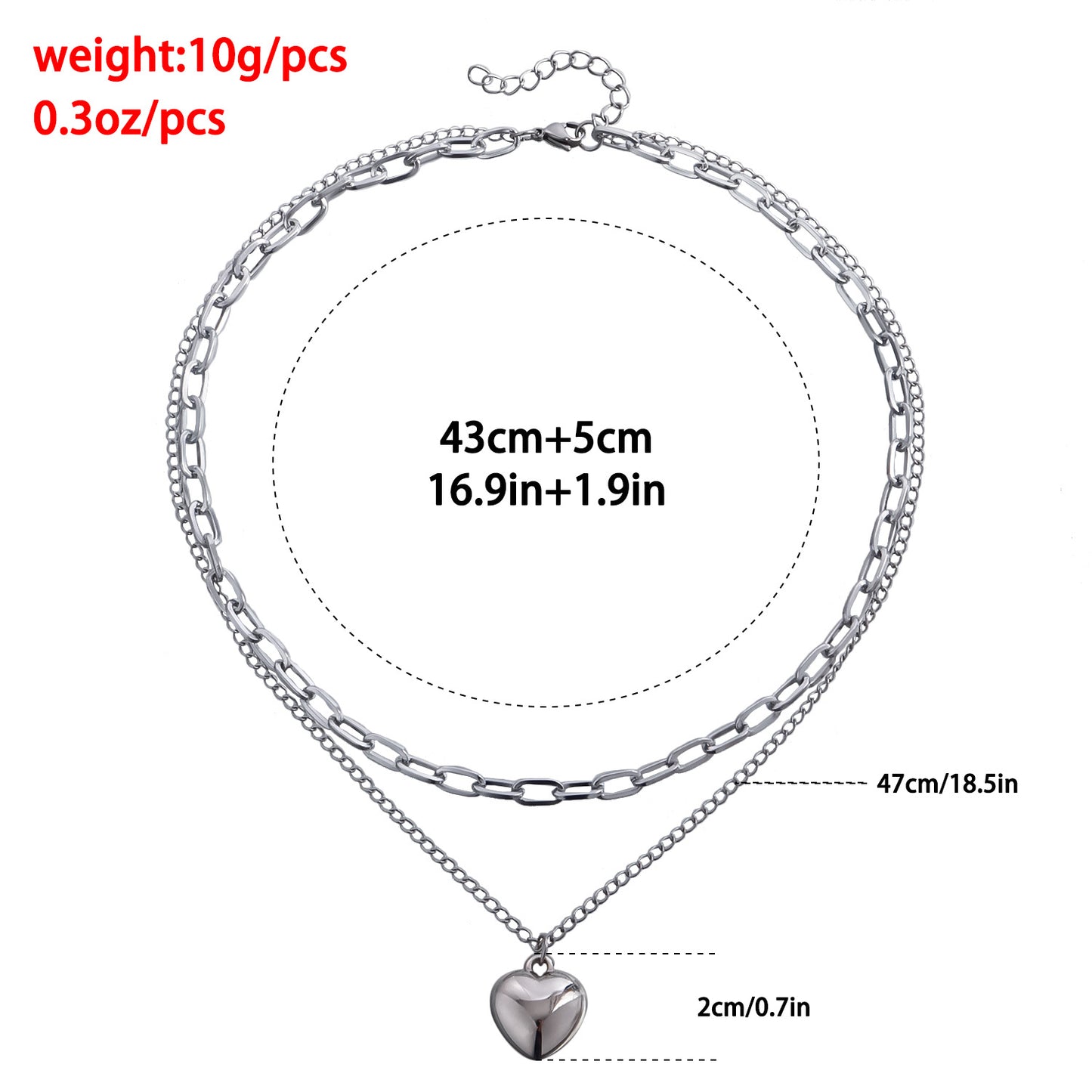 Minimalist Double-Layer Heart Pendant Necklace for Women with Geometric Shape Alloy Chain and Electroplated Finish