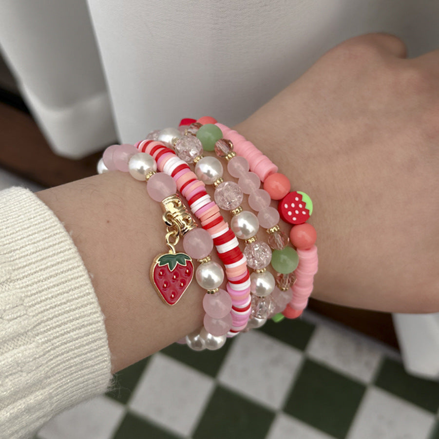 Sweet Strawberry Zinc Alloy and Acrylic Beaded Bracelet for Women