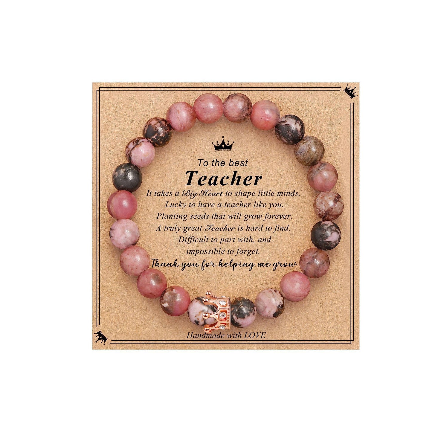 Elegant Crown Brass Bracelet with Natural Agate and Rhodochrosite Beads for Women