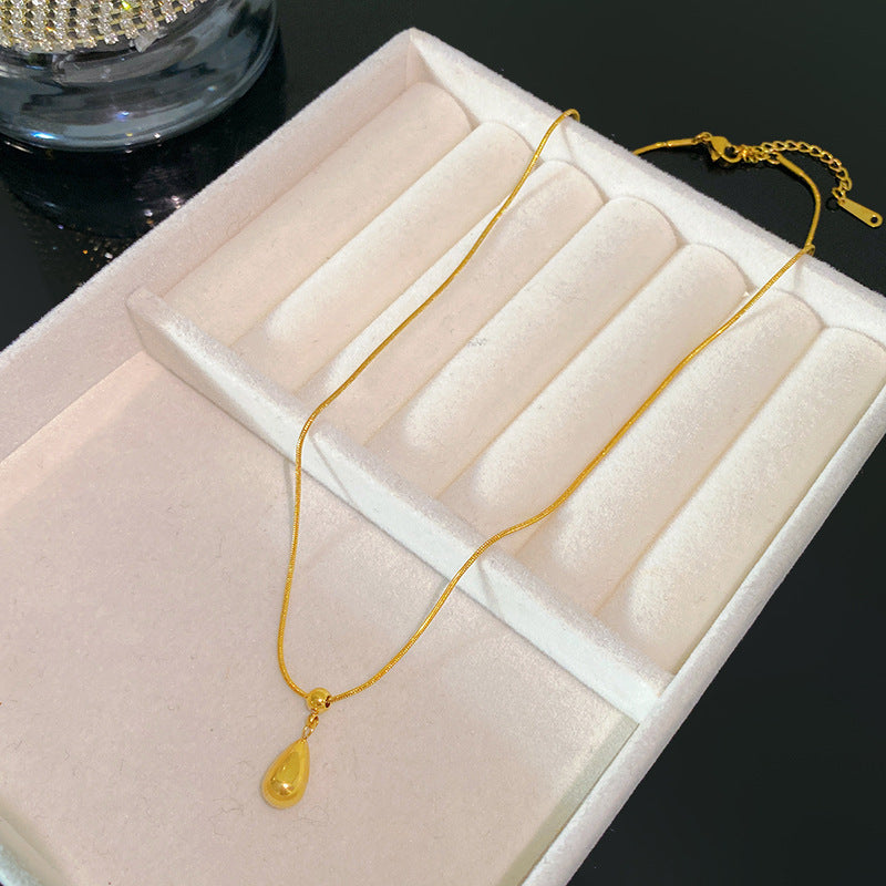 Minimalist Sweet Teardrop Floral Plated Titanium Steel Necklace with Brass Pendant for Women