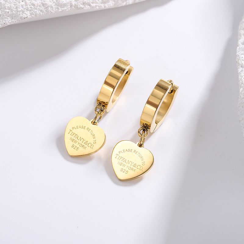 Vintage Gold Plated Titanium Steel Heart Earrings for Women