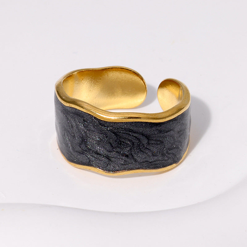 Anello minimalista in acciaio inossidabile con finitura smaltata, regolabile, dalla forma geometrica, da donna