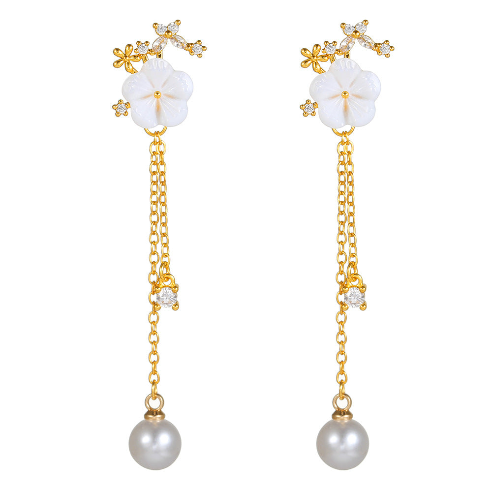 Geometric Round Brass Gold Plated Cubic Zirconia and Imitation Pearl Drop Earrings for Women