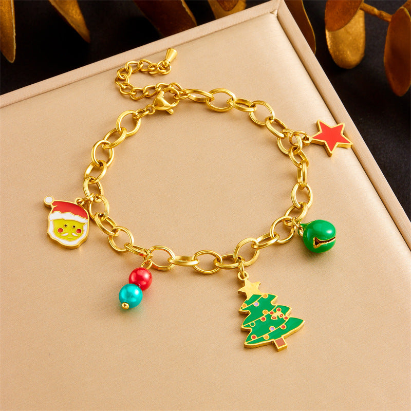 Sweet Cartoon Drip Oil Stainless Steel Jewelry Set Tree Cable Chain for Women