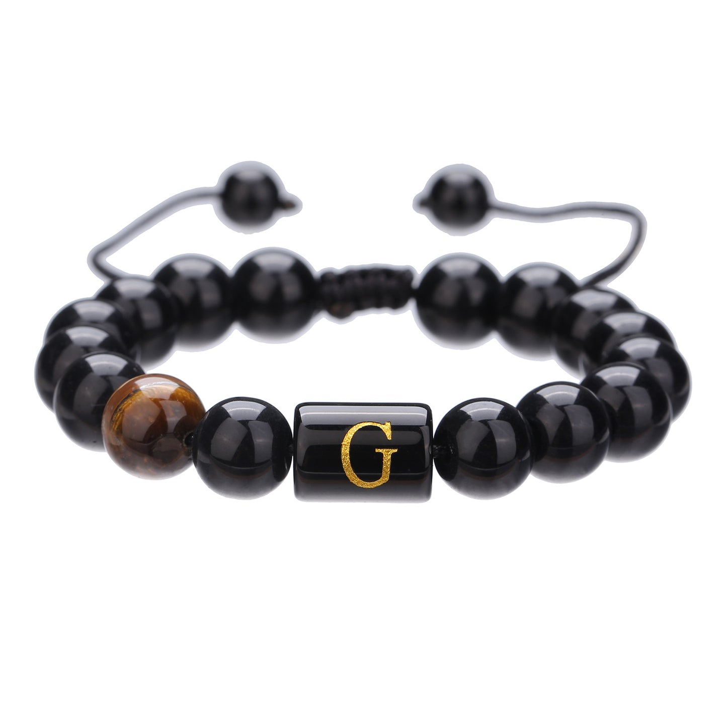 10mm Round Agate Beaded Bracelet with Alphabet Letters Adjustable Unisex