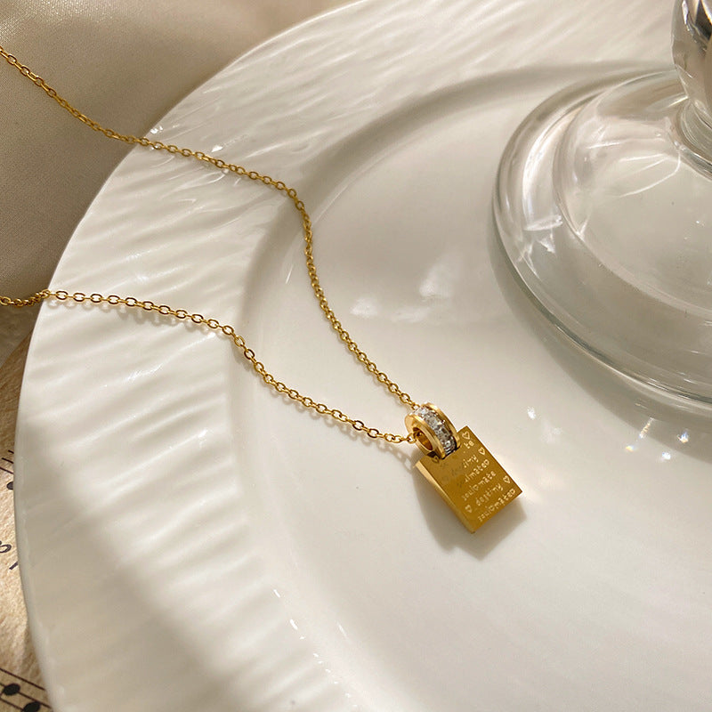 Minimalist Luxury Gold Plated Titanium Steel Square Geometric Necklace for Unisex