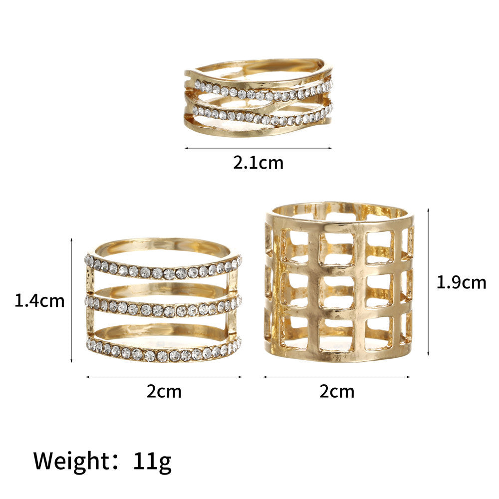 Bohemian Sweet Geometric Round Alloy Plated Rhinestone Crystal Ring Set for Women