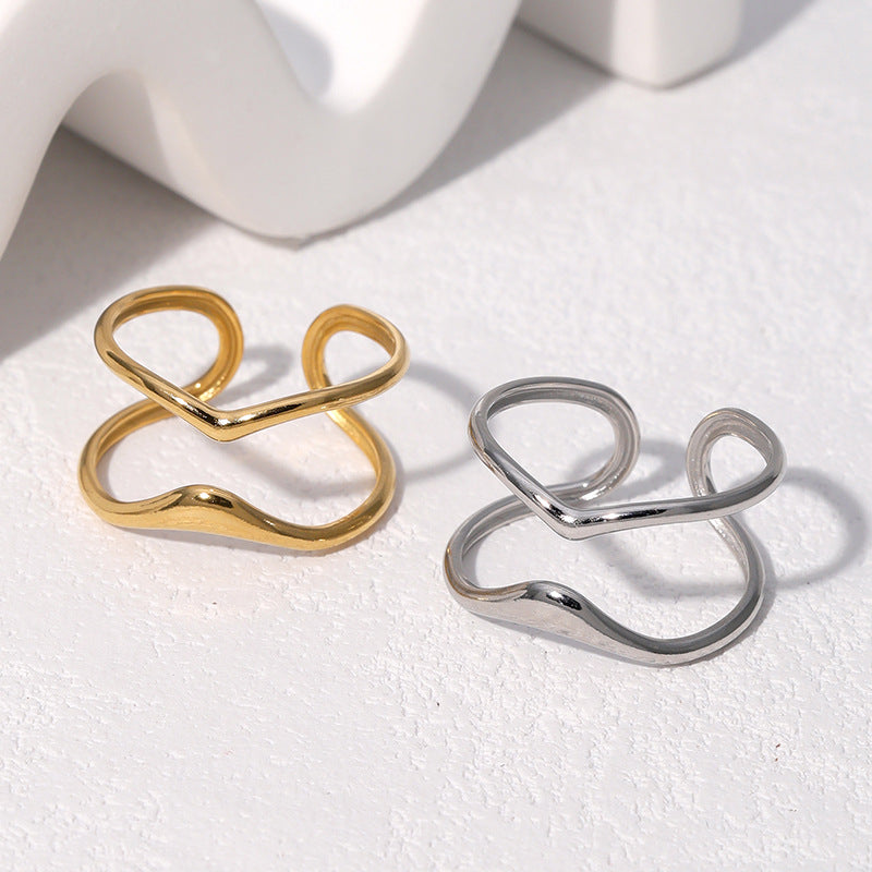 Anello Aperto Regolabile da Donna in Acciaio Inossidabile Geometrico Minimalista Placcato Oro