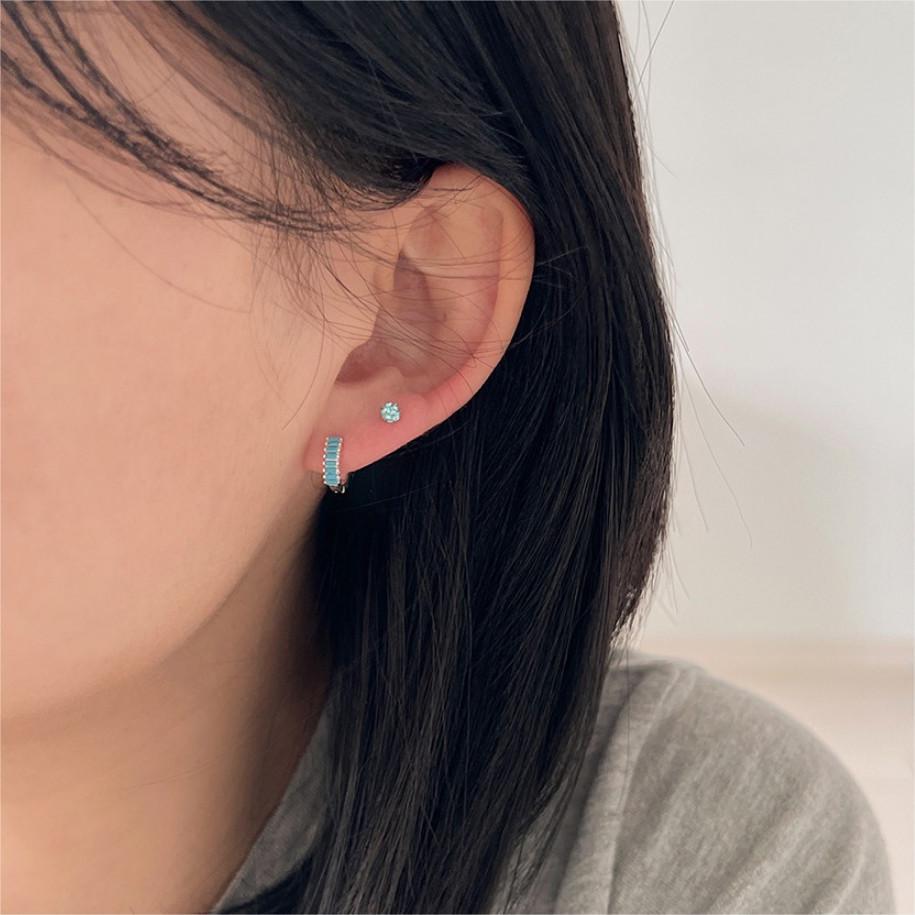 Minimalist Sweet 925 Sterling Silver Square Cubic Zirconia Plated Hoop Earrings for Women