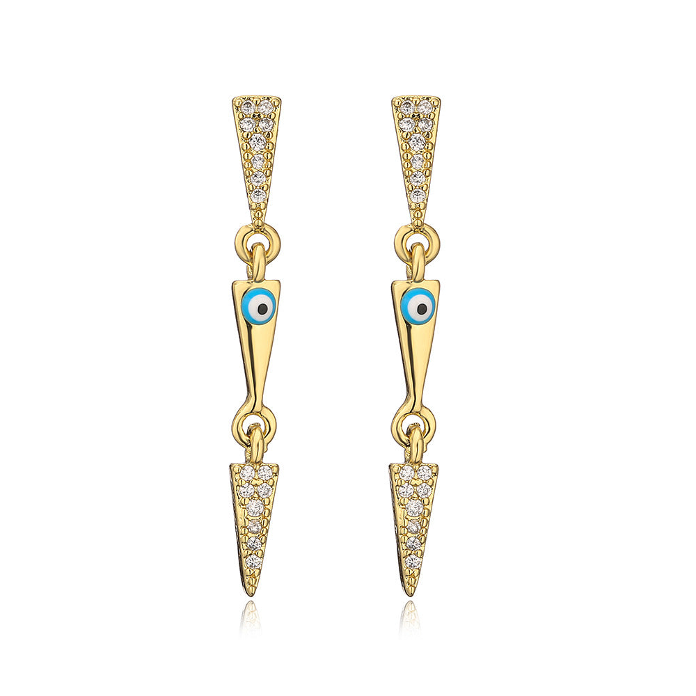 Orecchini Pendenti Triangolari Geometrici da Donna con Base in Rame Placcata in Vero Oro e Smalto con Zirconia Micro-Incastonata