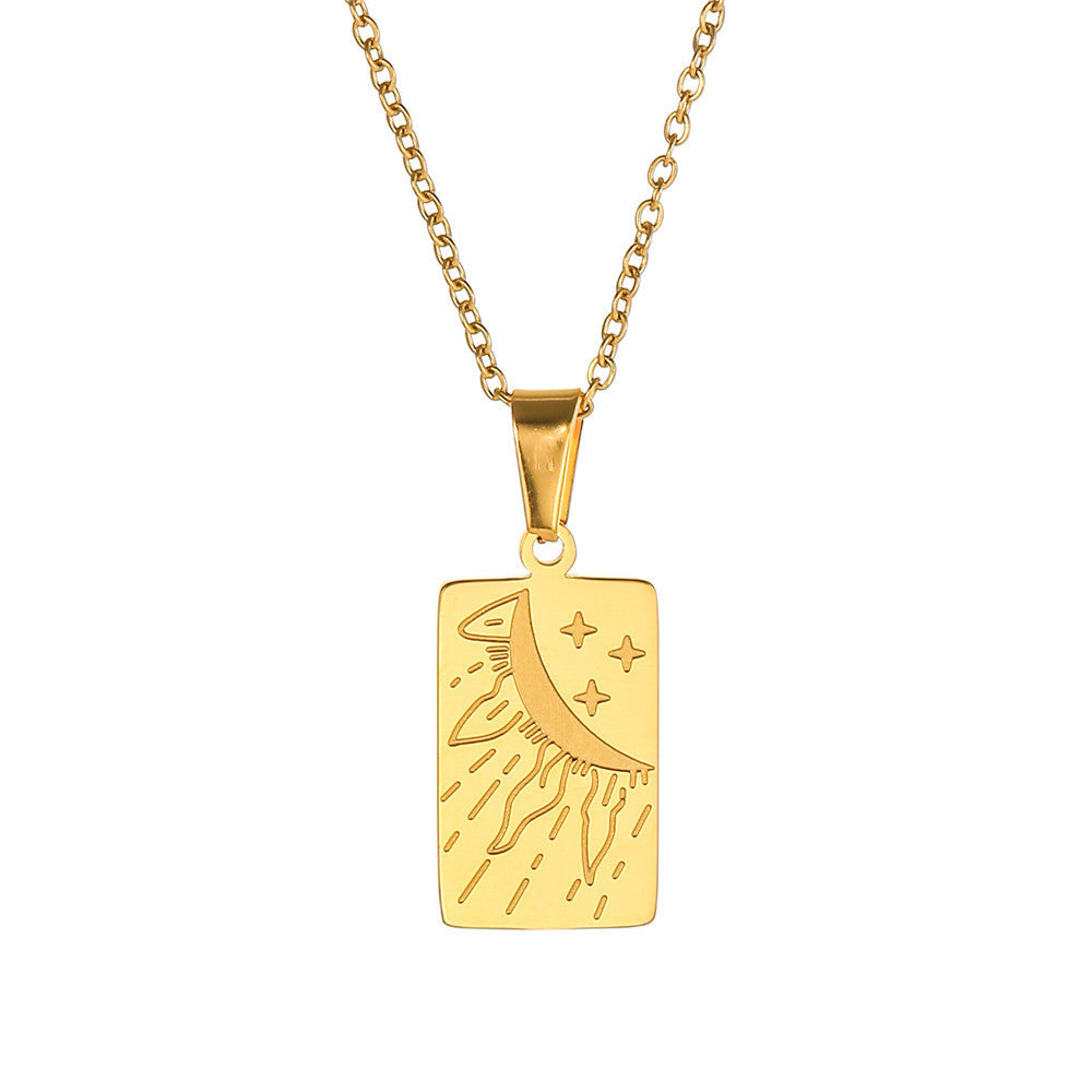 Minimalist Luxury Geometric Tarot Carved Pendant Titanium Steel Necklace Cable Chain