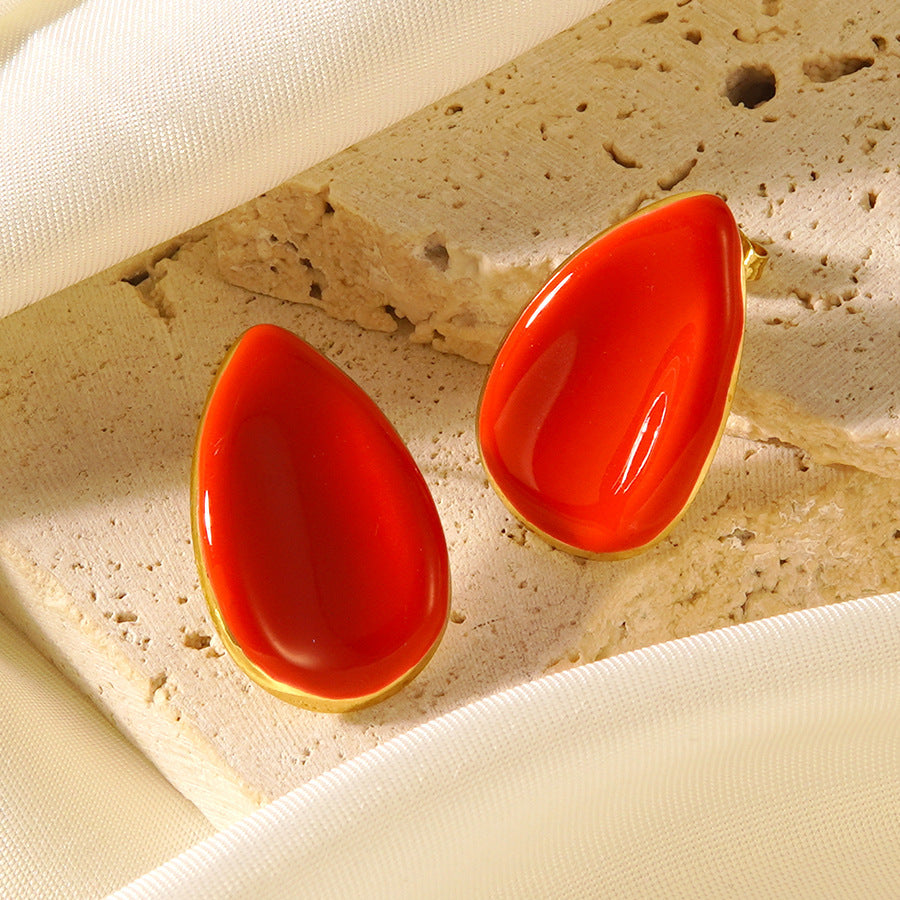 Orecchini da donna eleganti geometrici a goccia in acciaio al titanio con gocciolamento d'olio