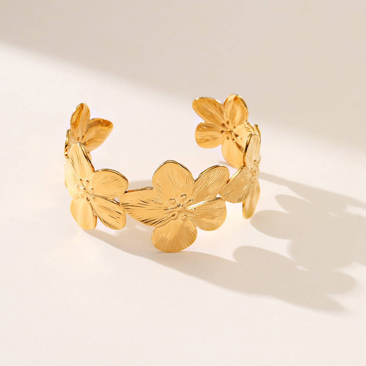 Floral Style Petal-Shaped Stainless Steel Bracelet with Plated Finish for Women