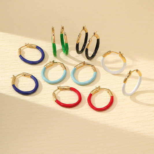 Vintage Style Circular Enamel Titanium Steel Earrings for Women Minimalist Fashion Ear Jewelry with Plated Finish