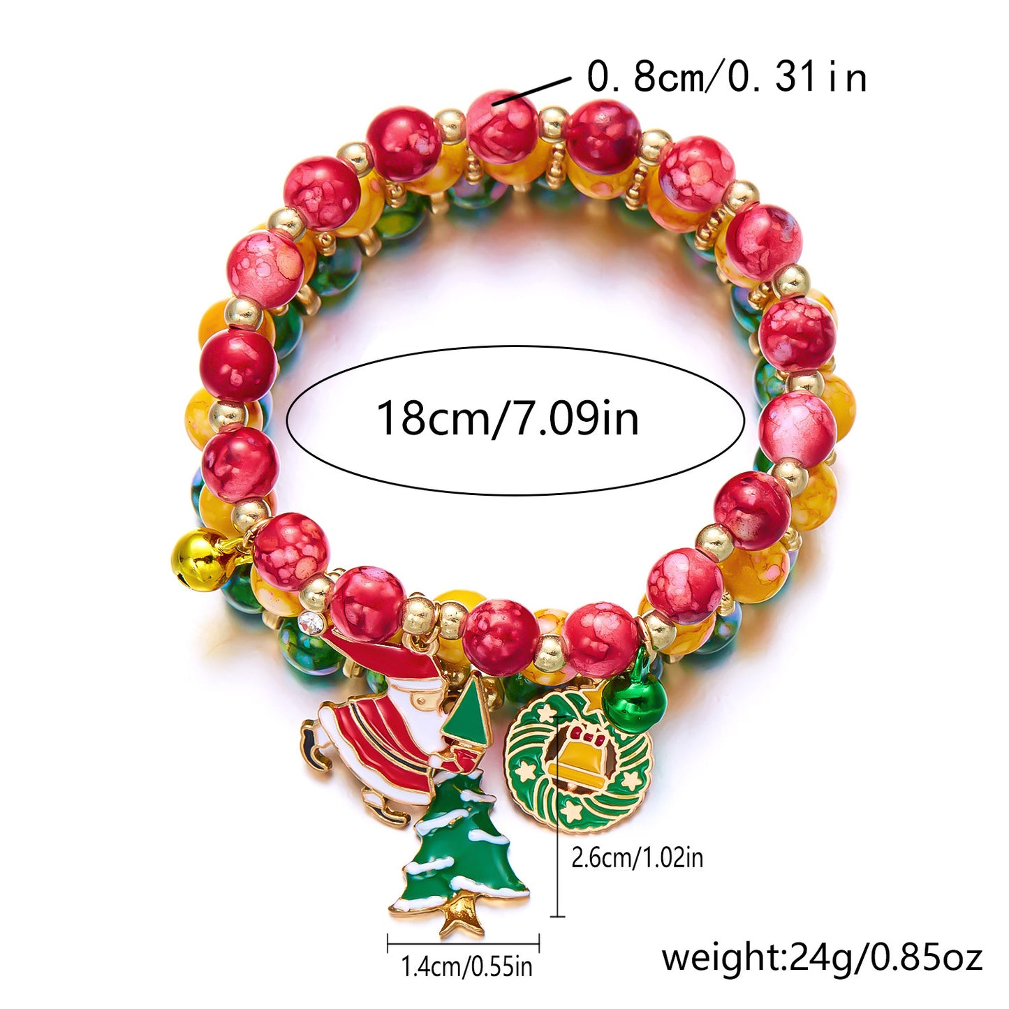 Handmade Alloy Christmas Tree and Santa Claus Beaded Bracelet Set with Snowflake Accents for Women