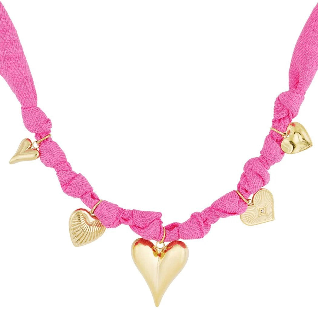Fashion Unisex 18K Gold Plated Titanium Steel Heart and Bow Key Pendant Necklace with Colorful Lucky Rope
