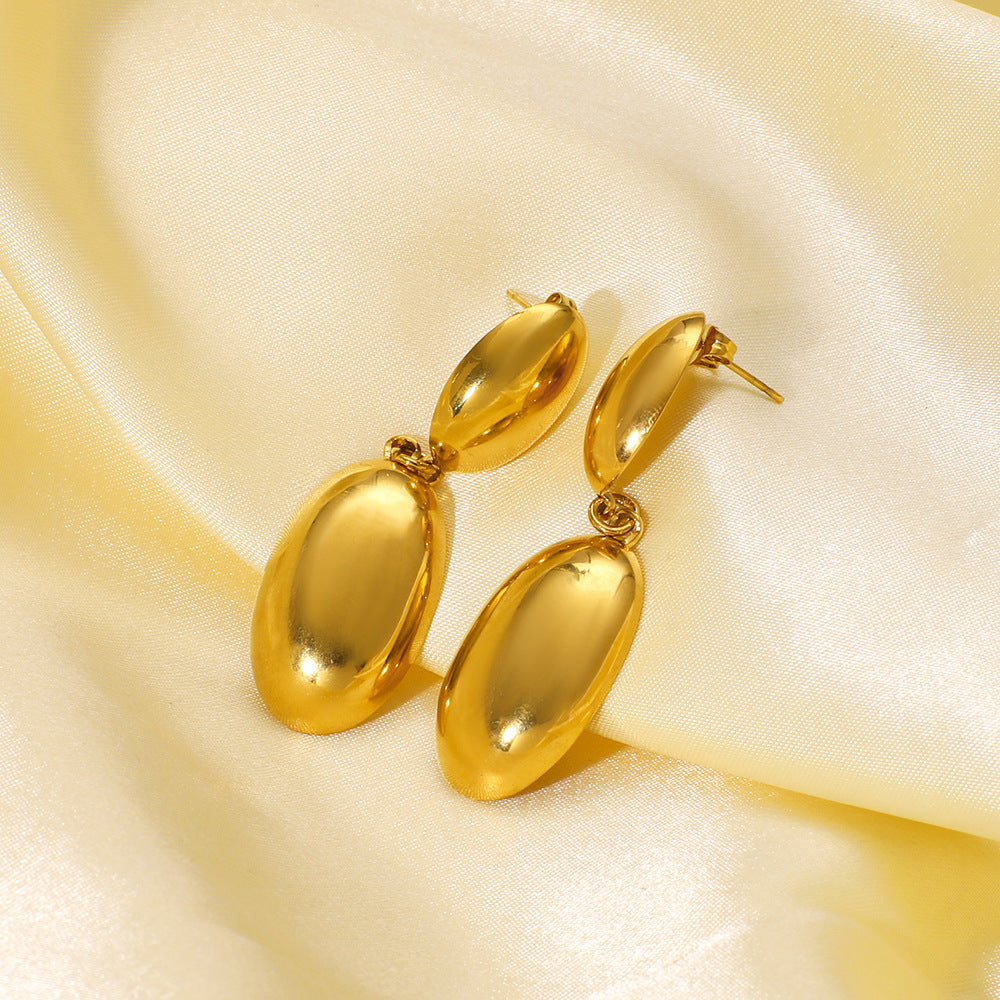 Minimalist Geometric Stainless Steel Gold-Plated Oval Earrings for Women with Smooth Polished Finish