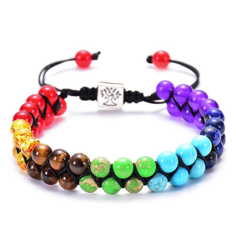 Bohemian 6mm Multicolor Natural Stone Agate Crystal Geometric Round Beaded Bracelet Unisex