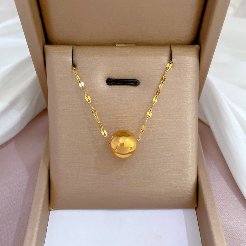 Minimalist Titanium Steel Geometric Lucky Bead Pendant Necklace for Women with Gold Plating and Locket Chain Style